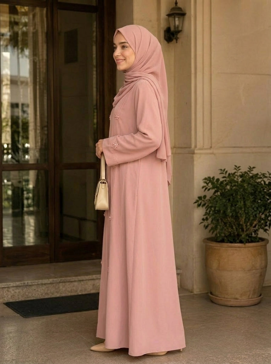 Dusty Rose Floral Embellished Abaya