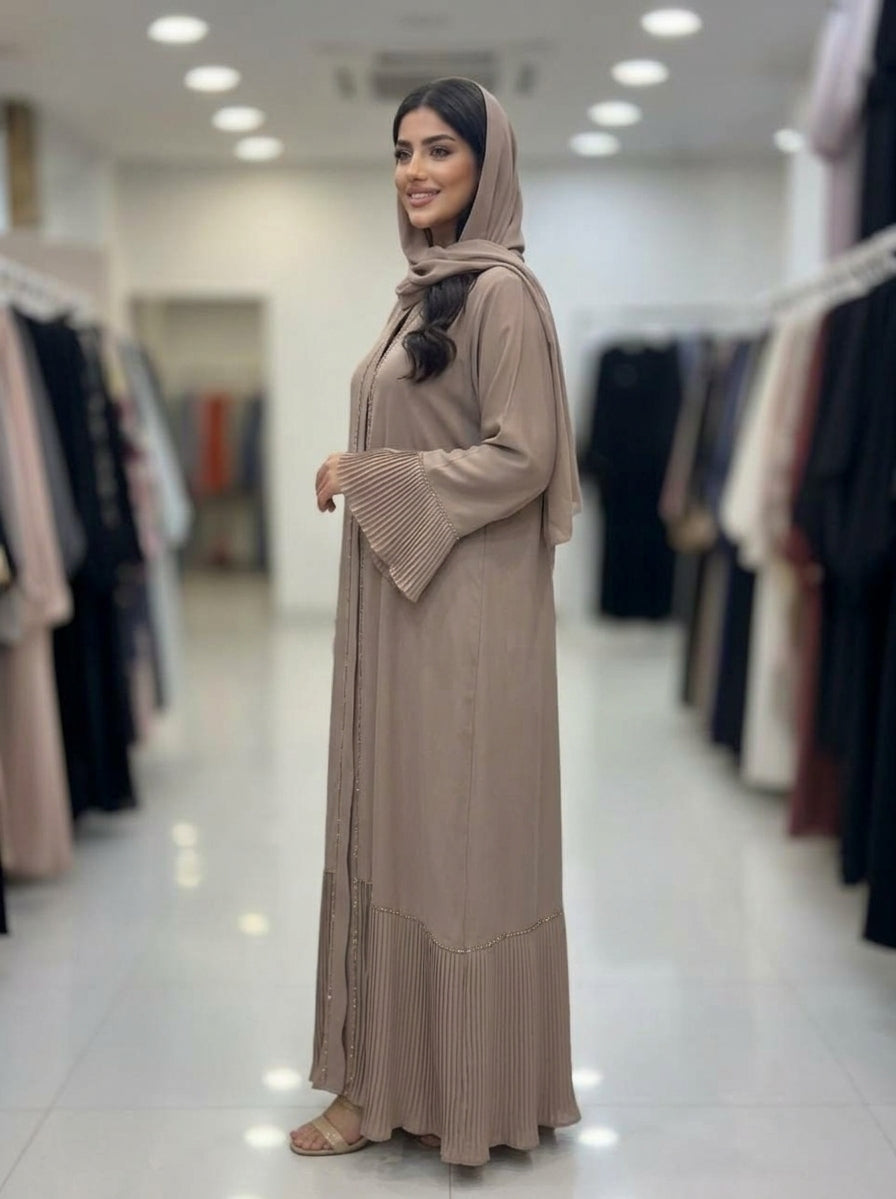 Mocha Taupe Pleated Accent Abaya