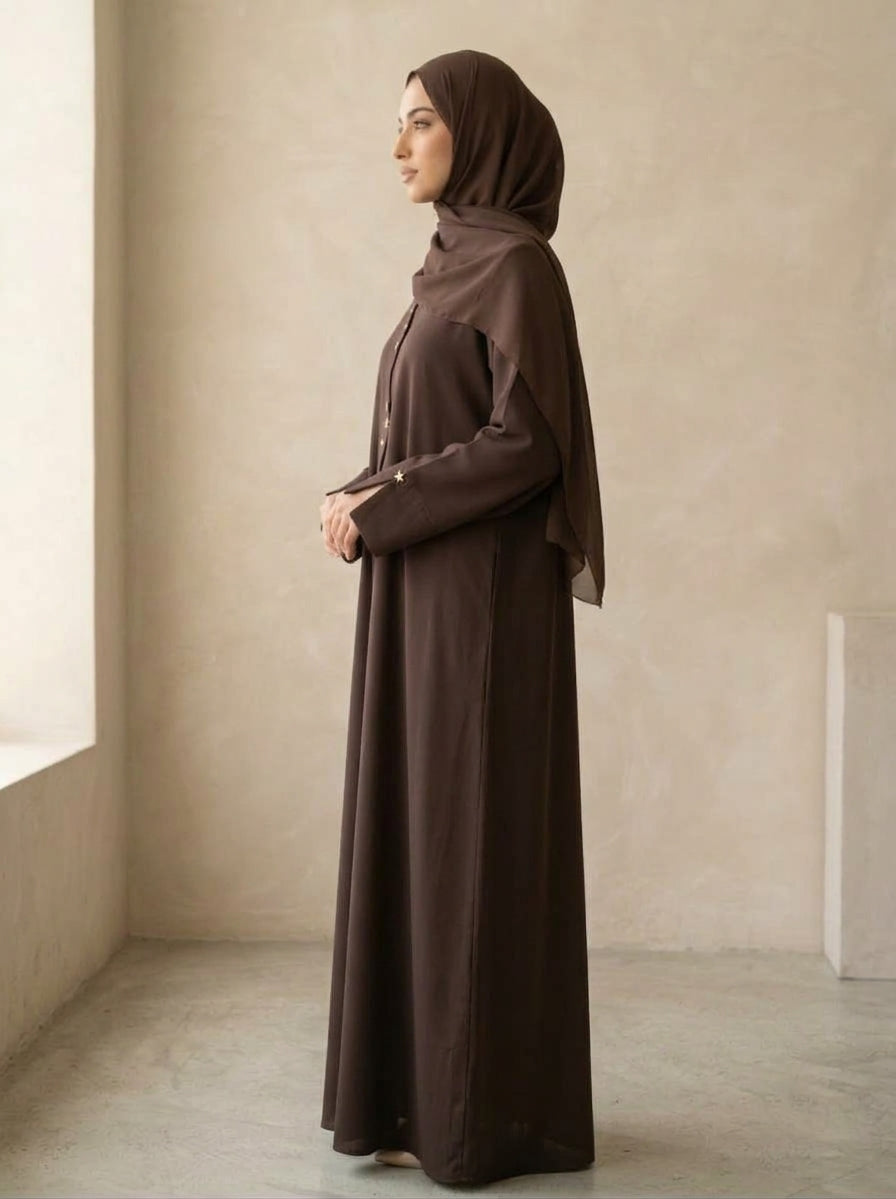 Chocolate Brown Star Embellished Abaya