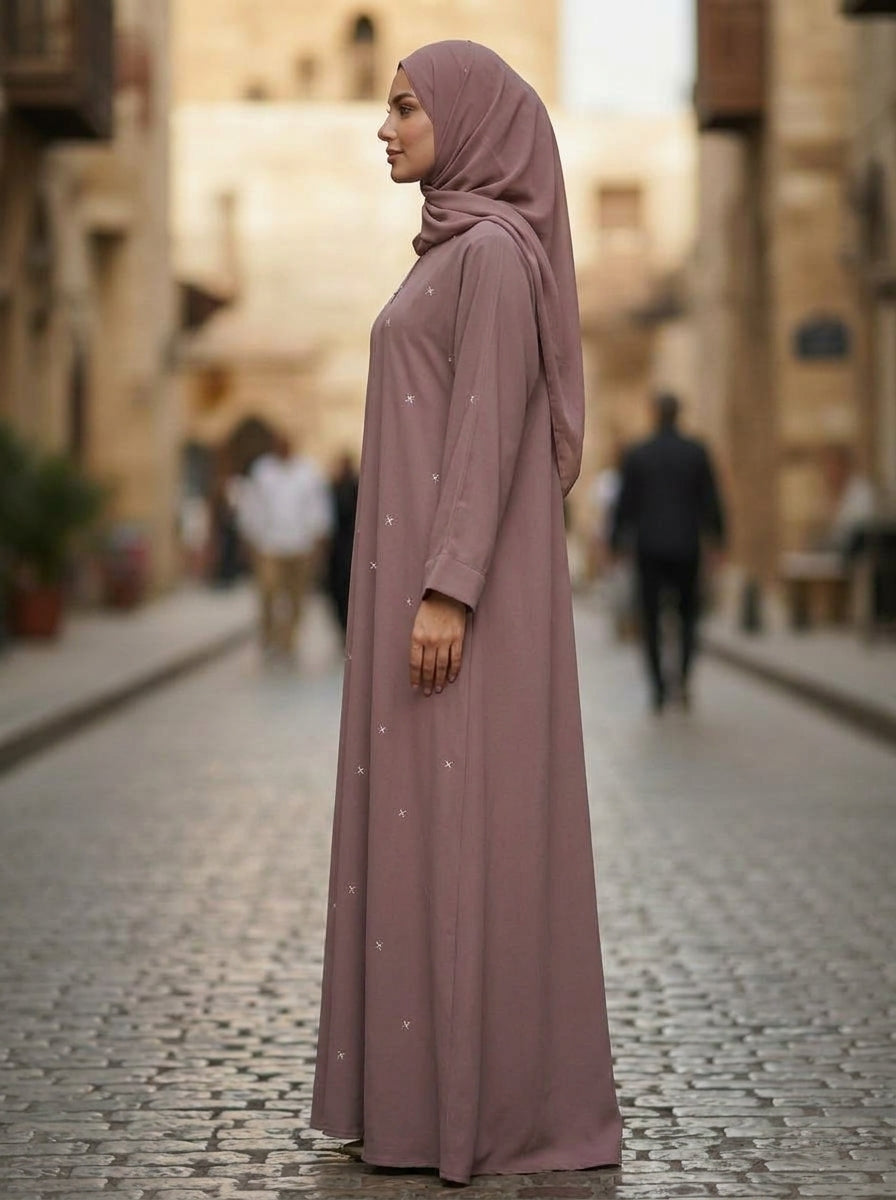 Dusty Rose Delicate Star Embellished Abaya