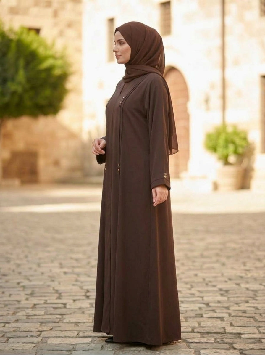Mocha Brown Minimalist Embellished Everyday Abaya
